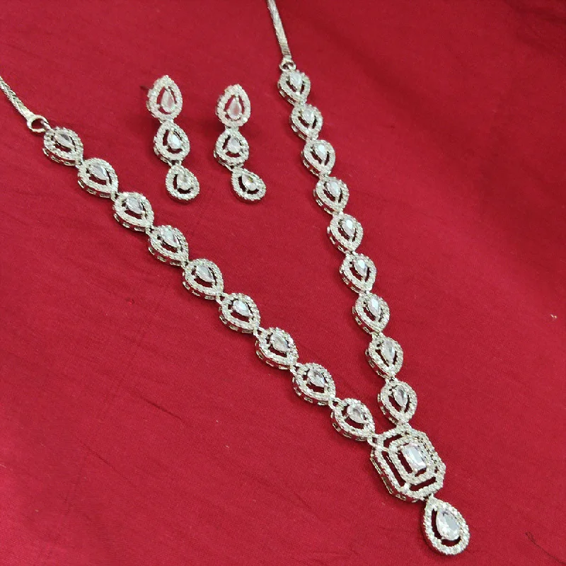 Aamrapali Silver Plated AD Necklace Set