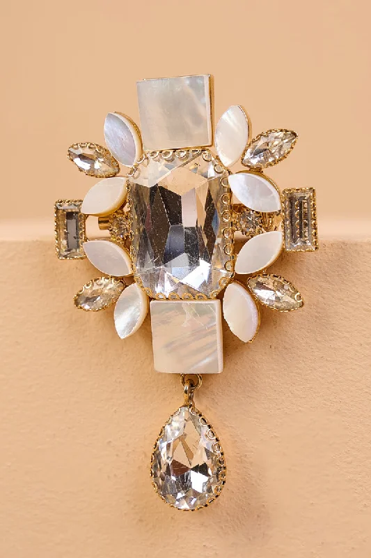 Mother Of Pearl Stone Brooch with Centre Crystal