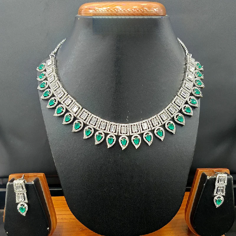 Jain Jewellers Silver Plated AD Necklace Set