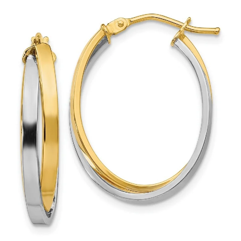 Curata 14k Two-Tone Gold Polished Oval Double 6x23mm Hoop Earrings