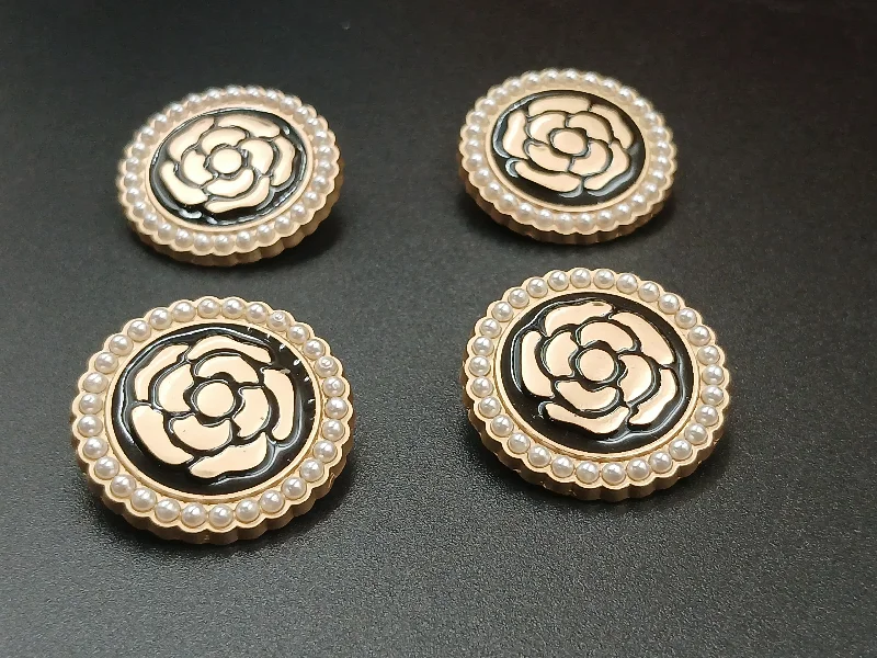 Sand Golden Flower Design Round Metal Clips With Back Pin Brooch