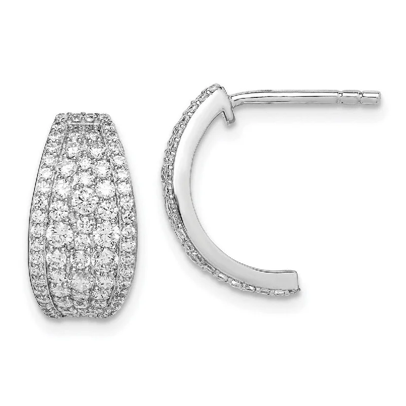 Curata 925 Sterling Silver Rhodium Plated Pave CZ Cubic Zirconia Post Hoop Earrings - 16.38x10mm Wide