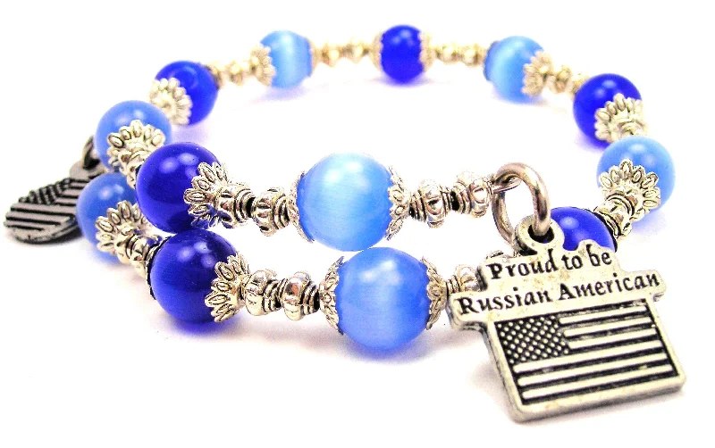 Proud To Be Russian American Cat's Eye Beaded Wrap Bracelet