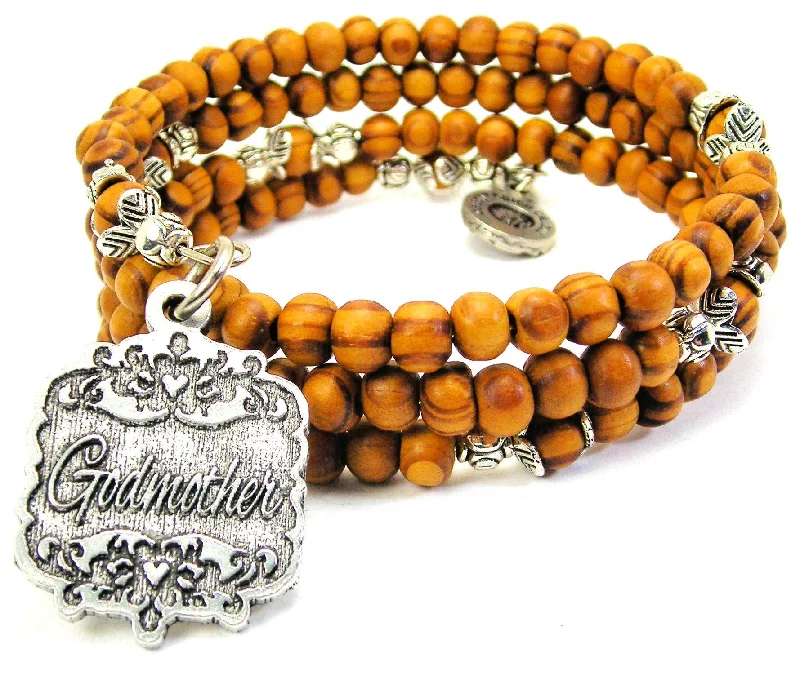 Godmother Victorian Scroll Natural Wood Wrap Bracelet