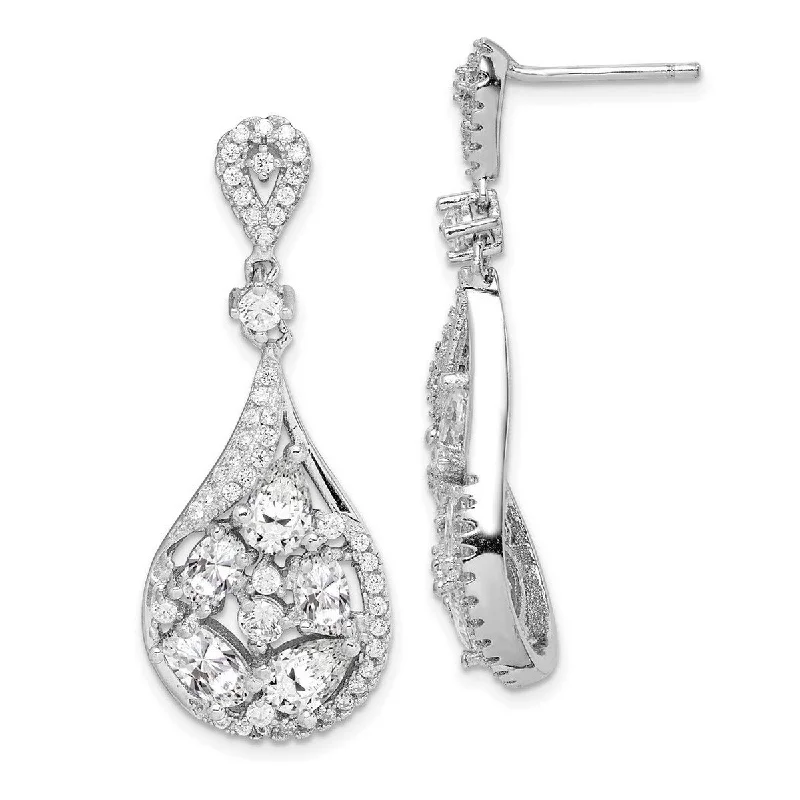 Curata 925 Sterling Silver Rhodium Plated CZ Cubic Zirconia Teardrop Dangle Post Earrings -