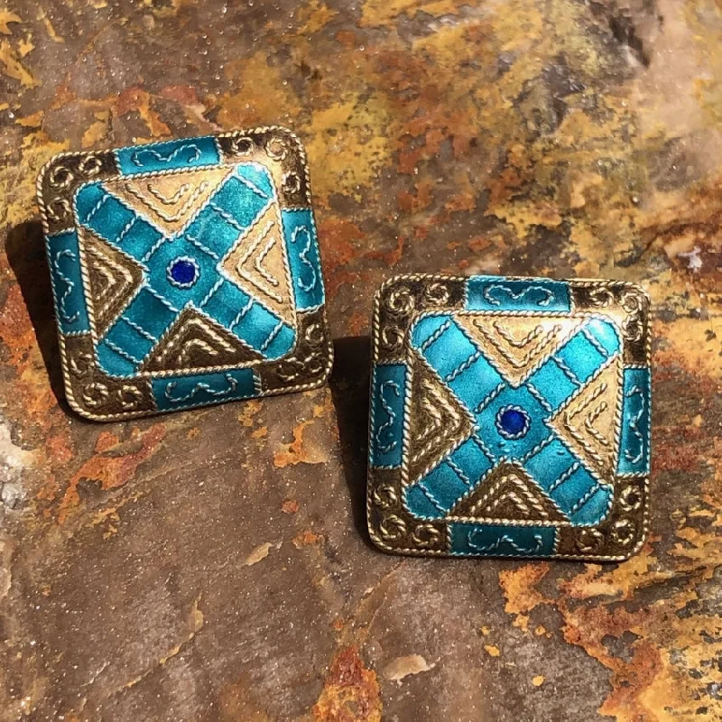 Vintage Guillouche Enamel Sterling Silver Pierced Earrings