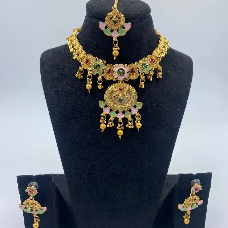 The Fashion Jewels Gold Plated Pota Stone And Beads Necklace Set