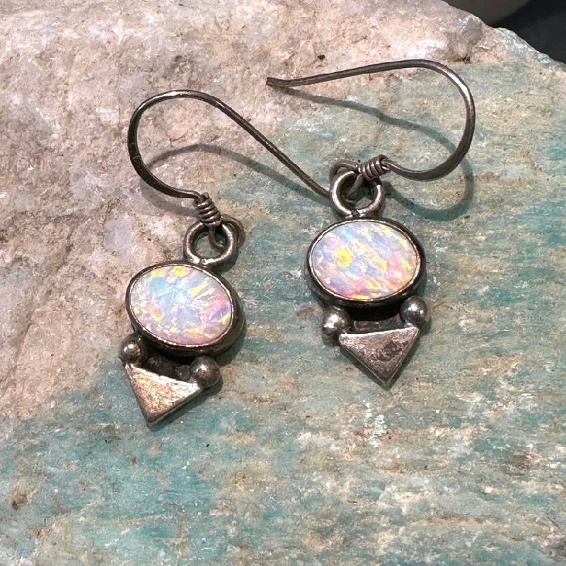 Sterling Silver White Opal Pierced Earrings