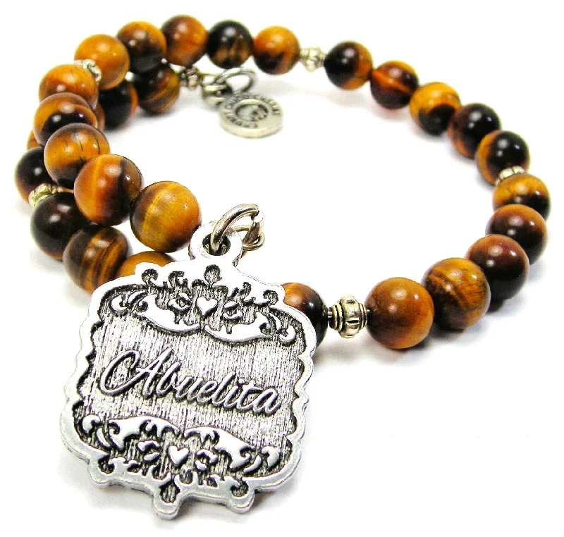 Abuelita Victorian Scroll Tiger's Eye Glass Beaded Wrap Bracelet