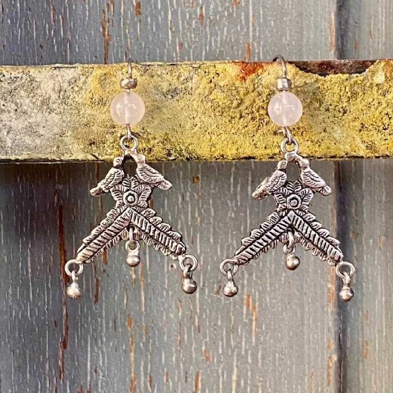 Mexican 930 Silver Love Bird Earrings Quartz Crystal Vintage