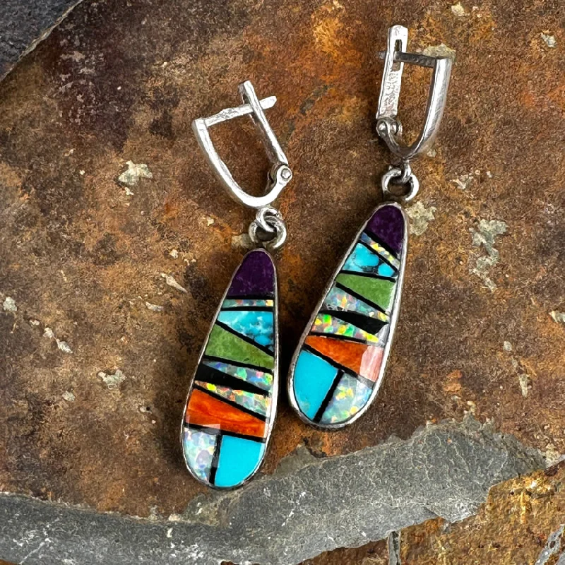 Sterling Silver Southwestern Channel Inlay Pierced Earrings