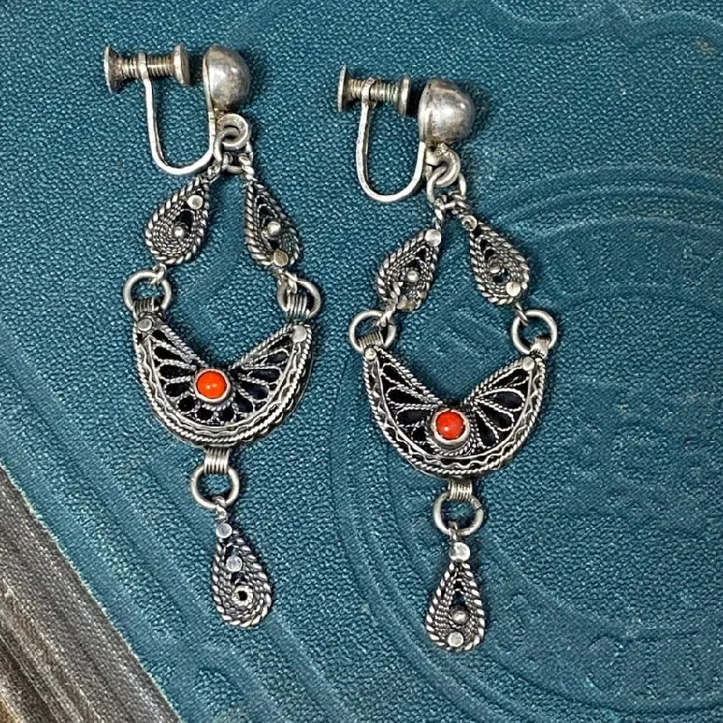 Vintage Sterling Silver Filigree Boho Earrings