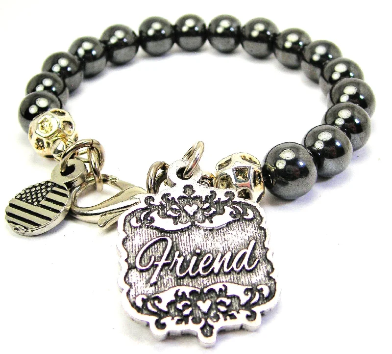 Friend Victorian Scroll Hematite Glass Bracelet