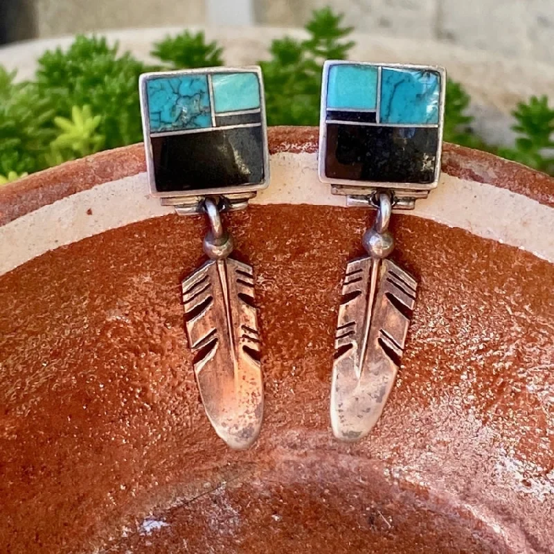 Channel Inlay Feather Earrings by Knifewing Segura Ray Tracey