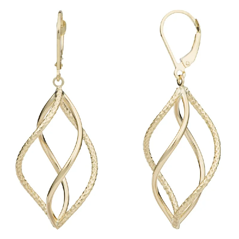 Fremada 14k Yellow Gold Swirl Design Leverback Earrings