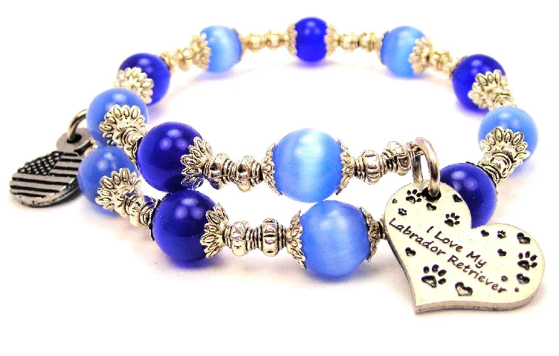 I Love My Labrador Retriever Cat's Eye Beaded Wrap Bracelet