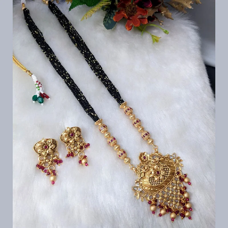 Aamrapali Gold Plated Pota Stone And Beads Long Necklace Set