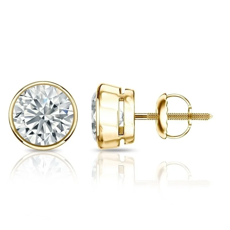 Auriya 2 1/2ctw Round Diamond Stud Earrings Bezel-set 18k Gold - Certified