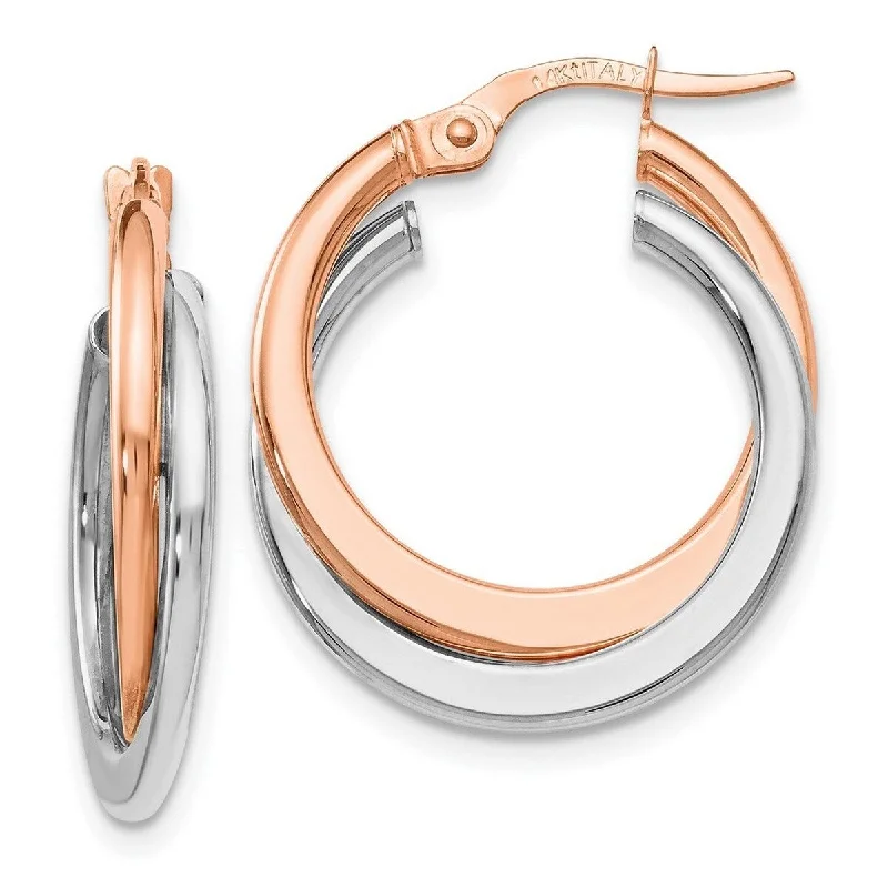 Curata 14k Two Tone Gold 23x3.75mm Pink Polished Hinged Double Hoop Earrings