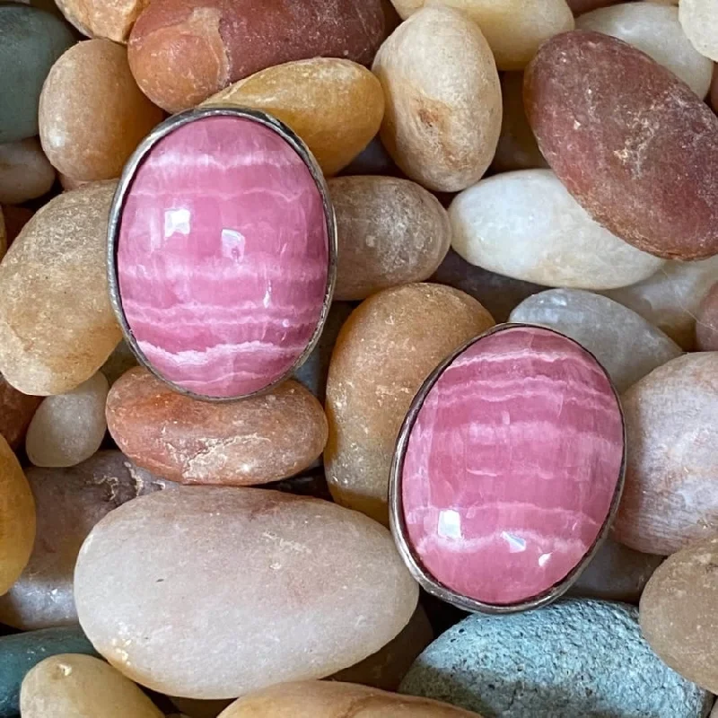 Sterling Silver Rhodochrosite Clip On Earrings Vintage