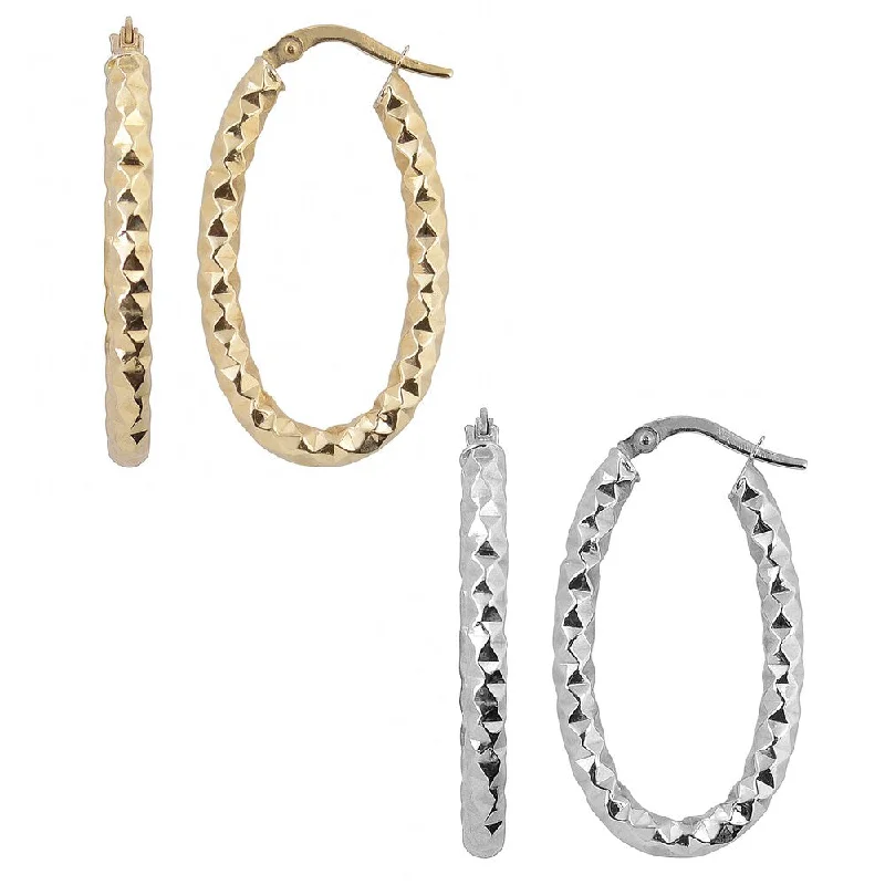 Fremada Italian 14k Gold Diamond-cut Finished Oval Hoop Earrings (yellow gold or white gold)