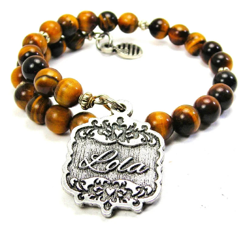 Lola Victorian Scroll Tiger's Eye Glass Beaded Wrap Bracelet