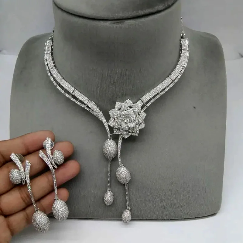 Aamrapali Silver Plated AD Necklace Set