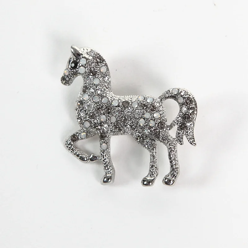 Sparkly AB and Clear Crystal Horse Brooch