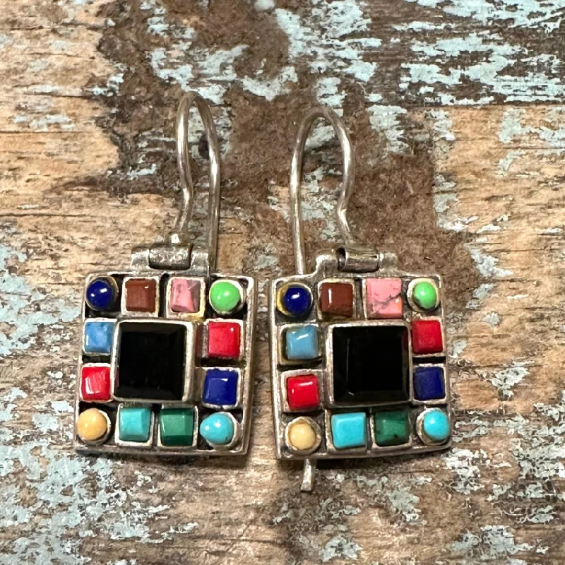 Vintage Sterling Silver Southwestern Confetti Pierced Earrings