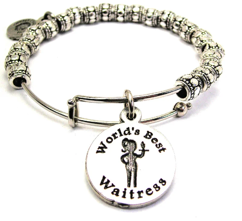 World's Best Waitress Metal Beaded Bracelet