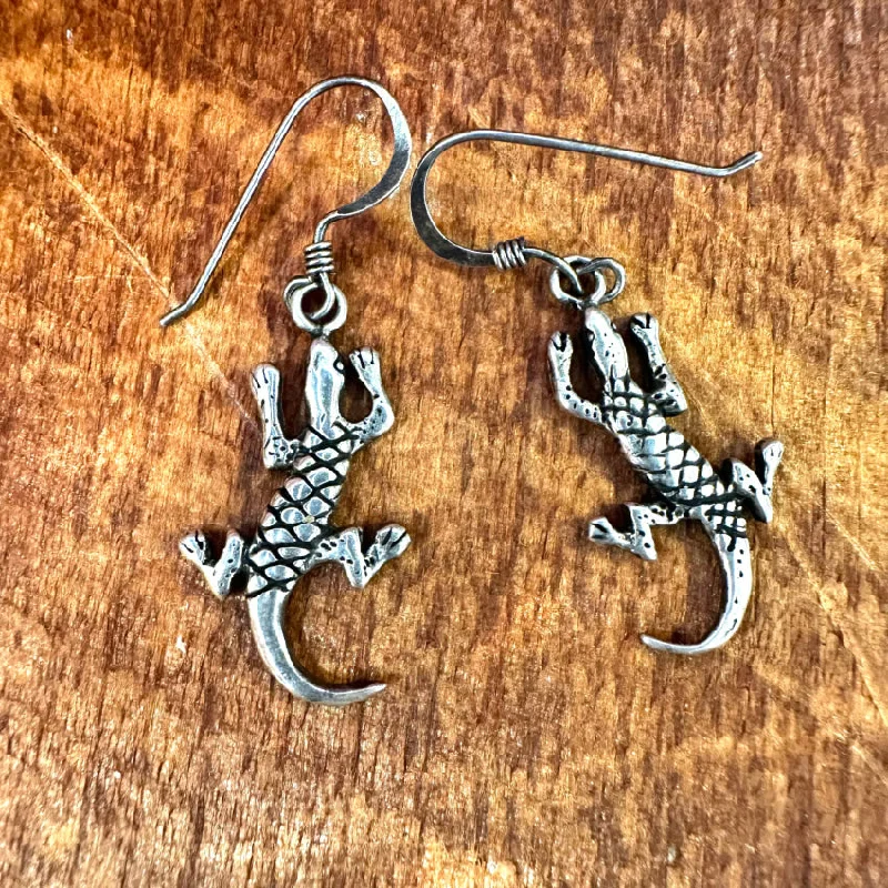 Vintage Sterling Silver Lizard Pierced Earrings