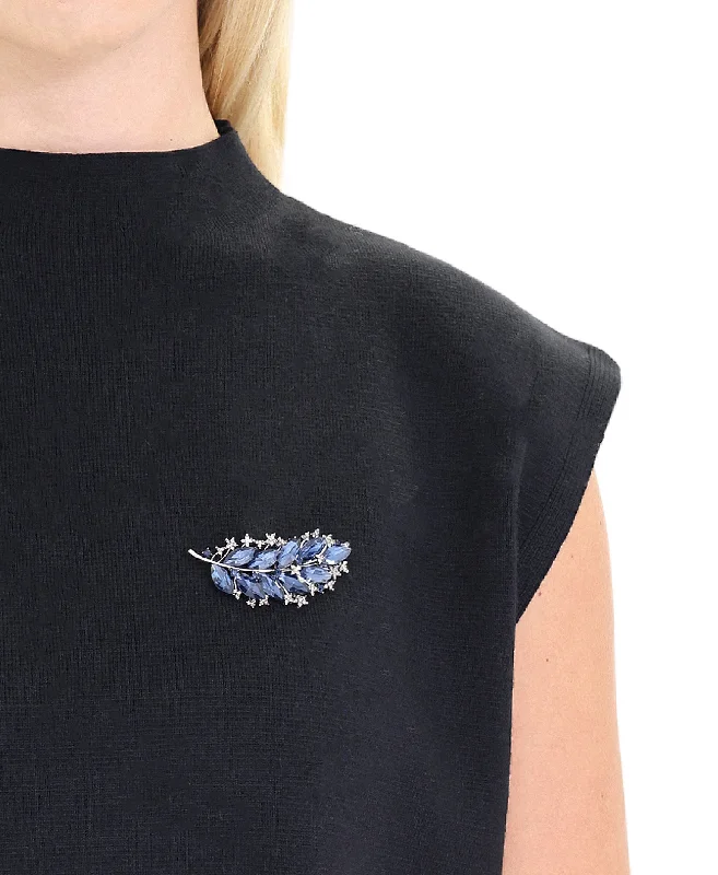 Stone Embellished Leaf Brooch