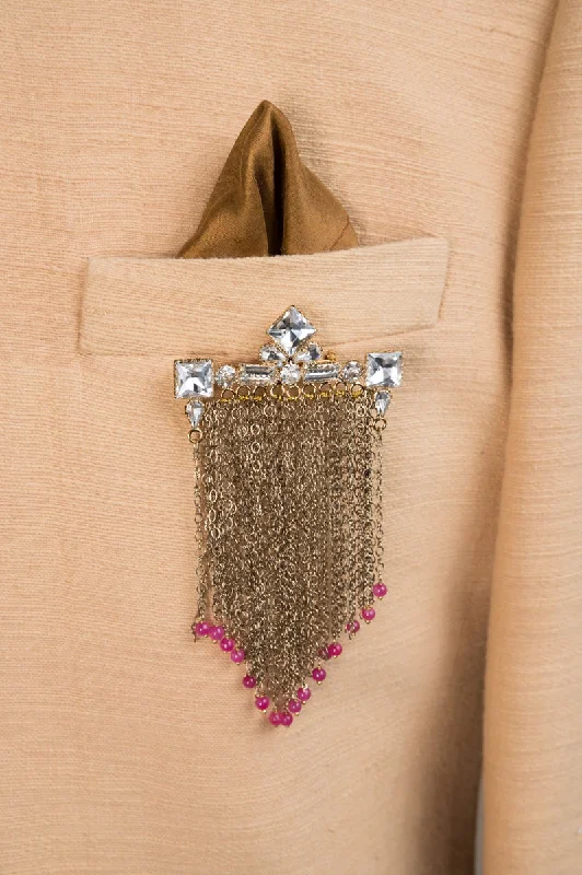 Magenta Crystal Metal Chain Brooch