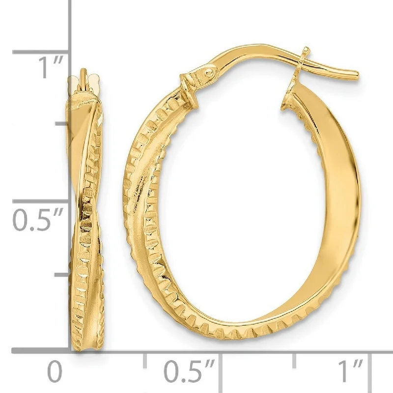 Curata 14k Yellow Gold Textured Twisted 24x3mm Oval Hoop Earrings