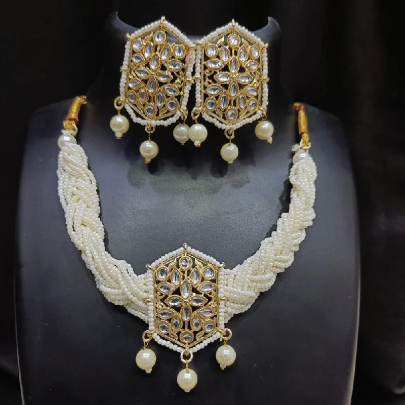 Lalita Creation Gold Plated Kundan And Pearl Choker Necklace Set