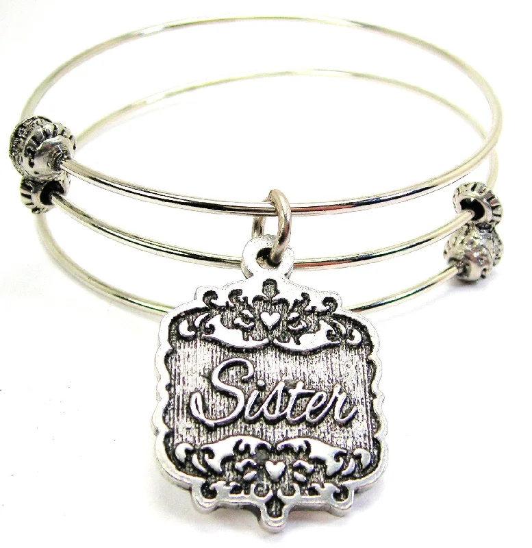 Sister Victorian Scroll Triple Style Expandable Bangle Bracelet