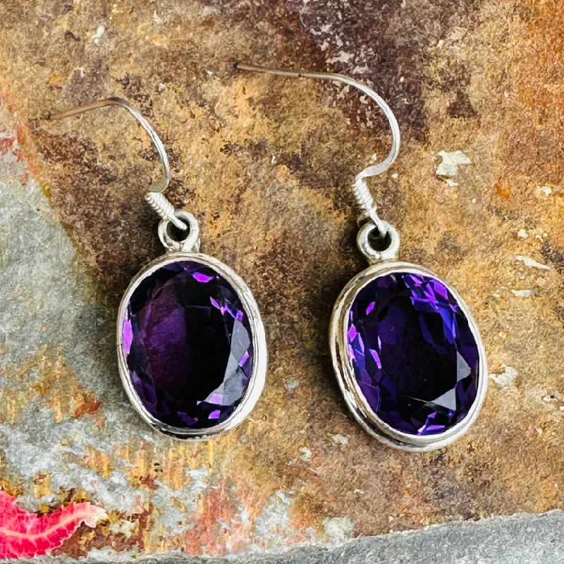 Sterling Silver Pierced Earrings Deep Purple Amethyst