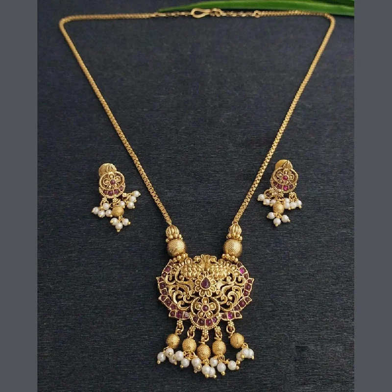 JCM Gold Plated Pota Stone And Pearls Necklace Set