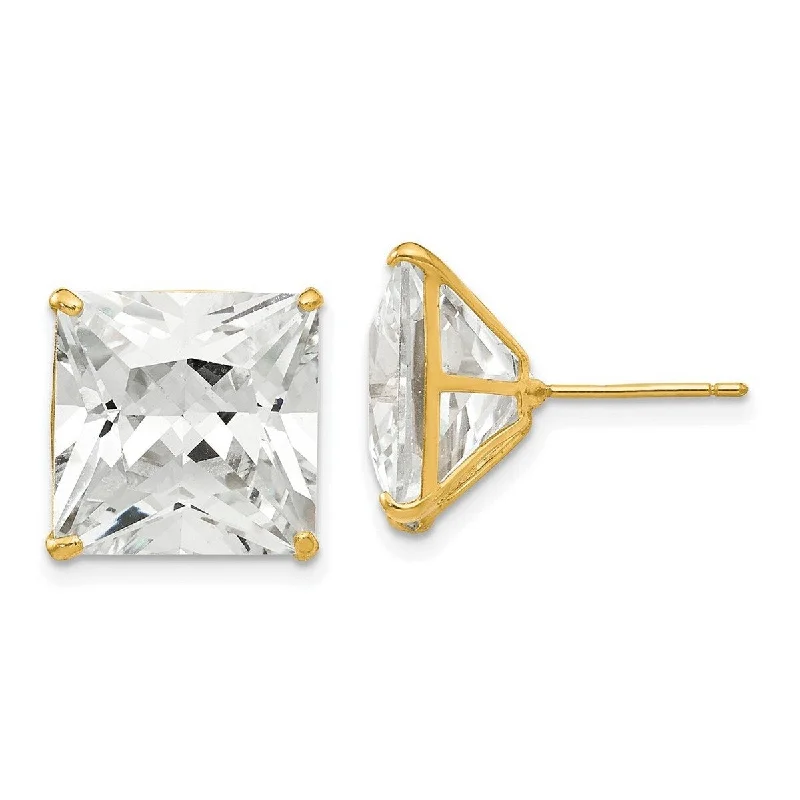 Curata 14k Yellow Gold Polished 12mm Square CZ Cubic Zirconia Post Earrings