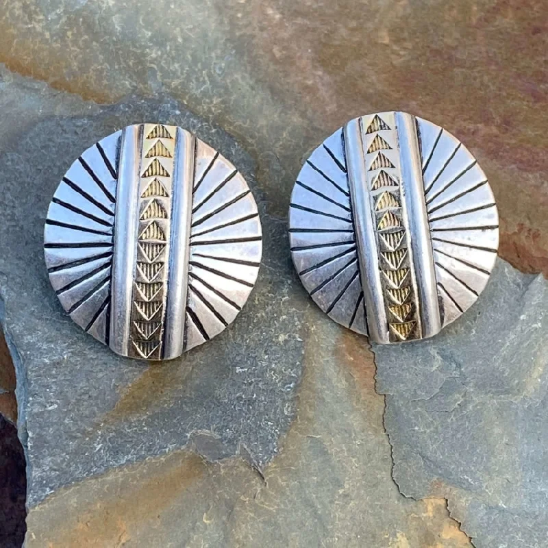 Sterling Silver 14k Yellow Gold Navajo Pierced Earrings