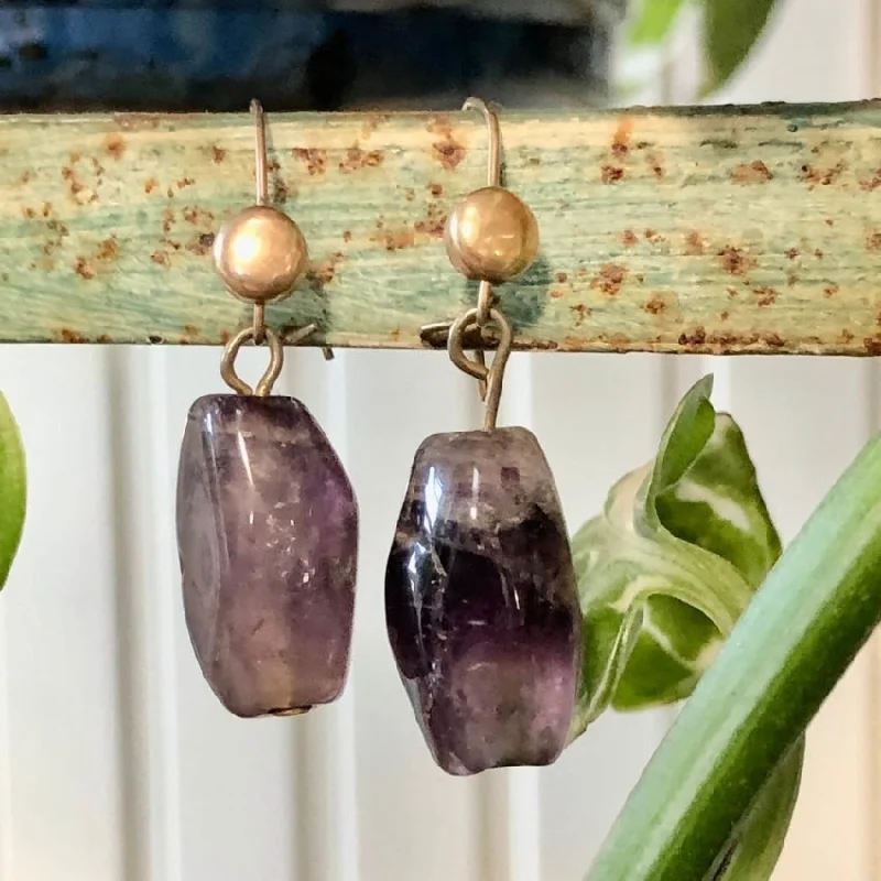 Vintage Gold Filled Amethyst Bead Pierced Earrings