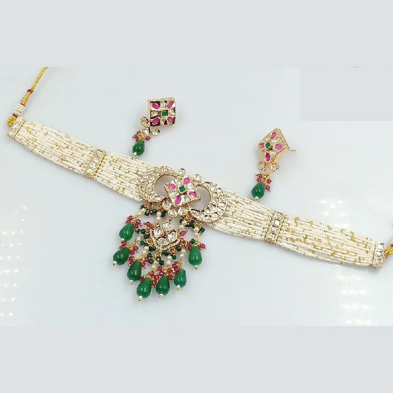 Rani Sati Jewels Gold Plated Kundan And Pearl Choker Necklace Set