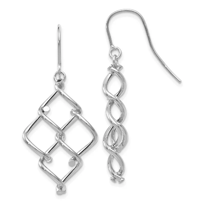 Curata 14k White Gold Polished Twisted Long Drop Dangle Hook Earrings 38x18mm