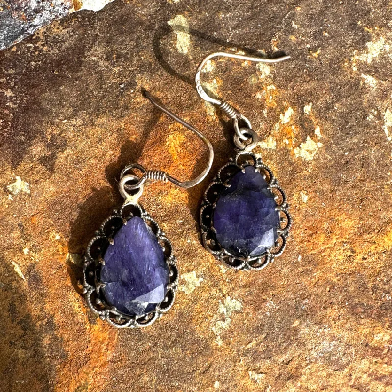 Sterling Silver Blue Sapphire Pierced Earrings