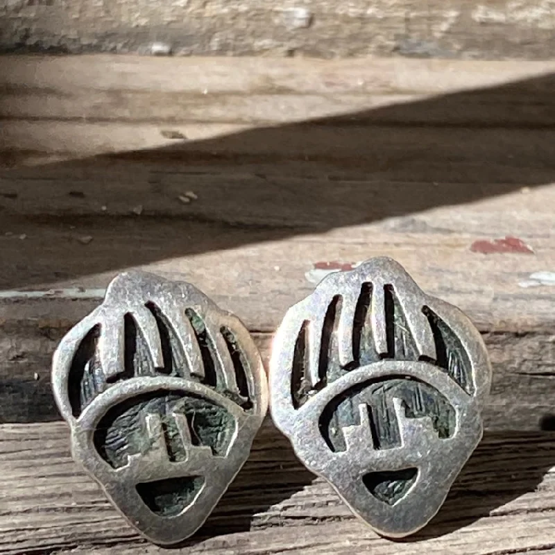 Vintage Sterling Silver Bear Track Earrings Hopi Jay Honyaktewa