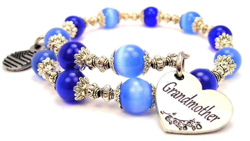 Grandmother Heart Cat's Eye Beaded Wrap Bracelet