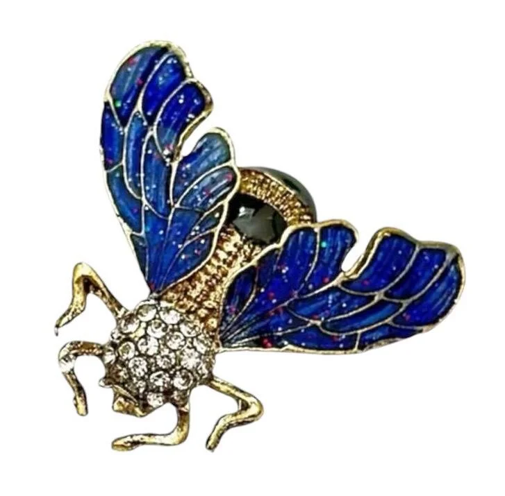 Royal Blue Color Bee Shaped Metal Brooch