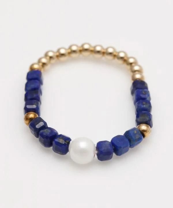 Cubic Lapis Lazuli Beaded Ring