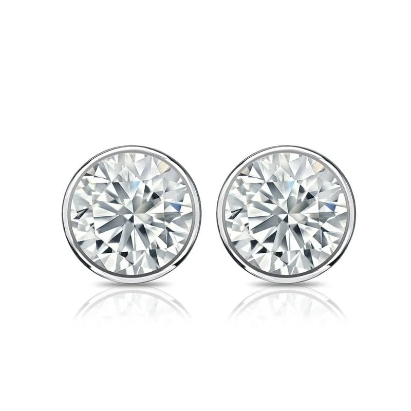 Auriya 1.70ctw Round Diamond Stud Earrings Bezel-set 18k Gold - Certified