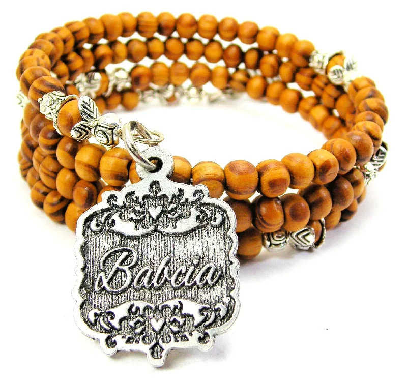 Babcia Victorian Scroll Natural Wood Wrap Bracelet